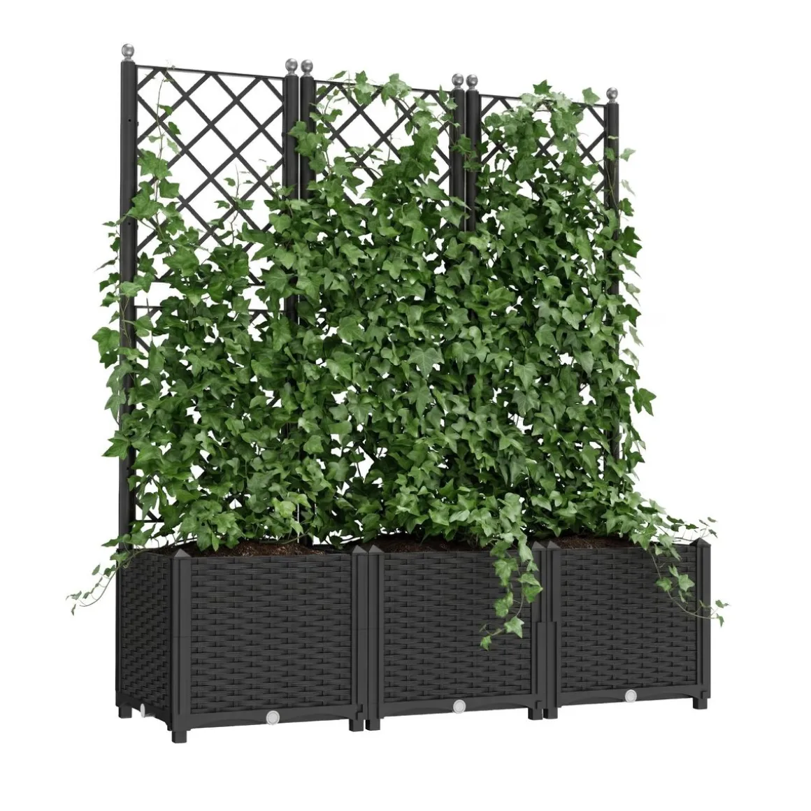 Rankgitter mit Blumenkasten Rattan 120 x 40 x 136 cm schwarz