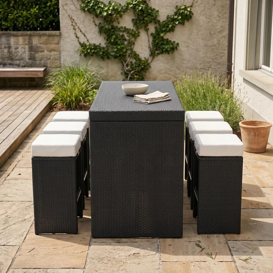 Rattan Bar Set GRANADA schwarz/weiss