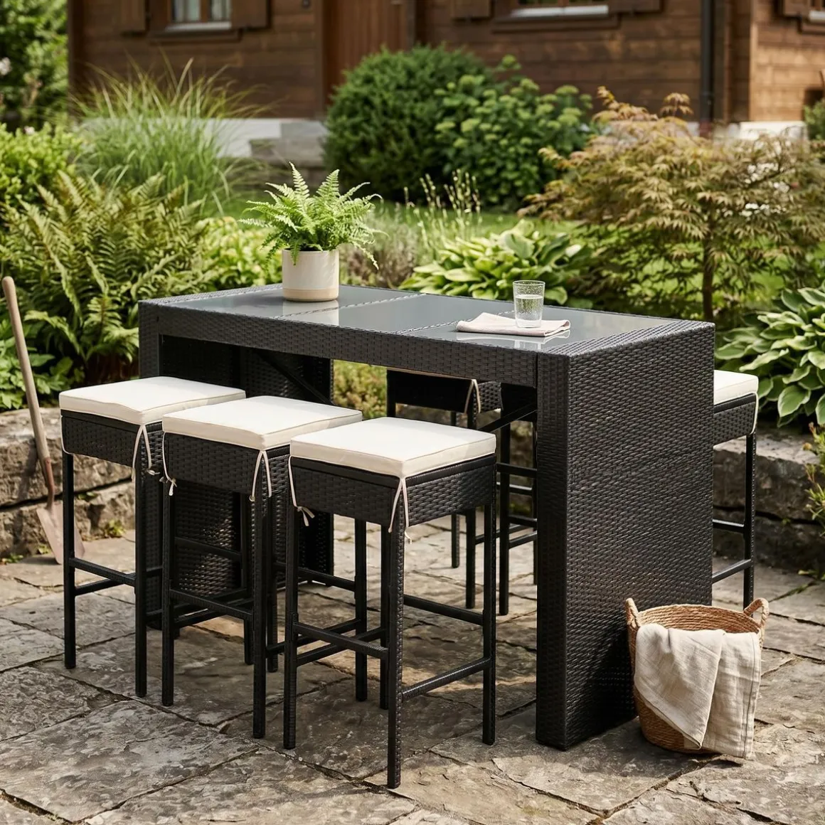 Rattan Bar Set MODENA schwarz