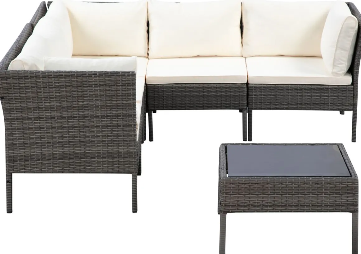 Rattanlounge BARI grau/beige