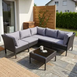 Rattanlounge BARI schwarz/anthrazit