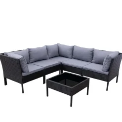 Rattanlounge BARI schwarz/anthrazit