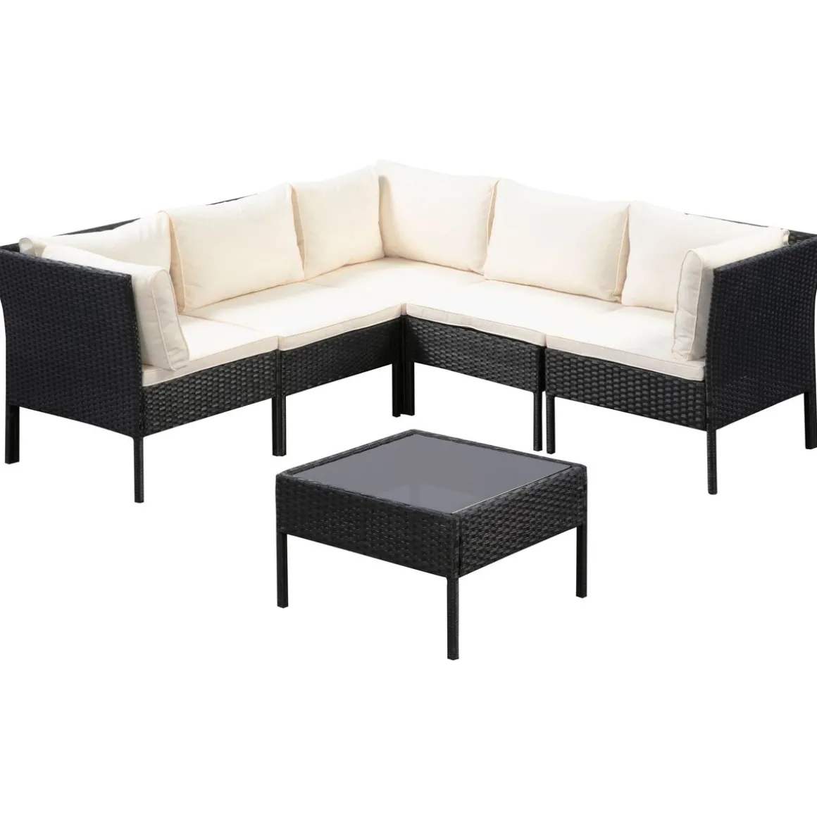 Rattanlounge BARI schwarz/beige