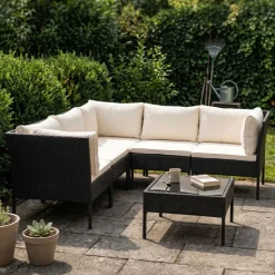 Rattanlounge BARI schwarz/beige