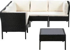 Rattanlounge BARI schwarz/beige