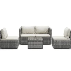 Rattanlounge CAGLIARI grau/weiss