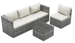 Rattanlounge CAGLIARI grau/weiss