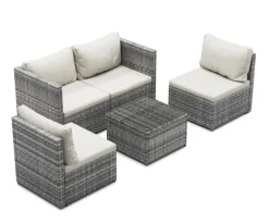 Rattanlounge CAGLIARI grau/weiss