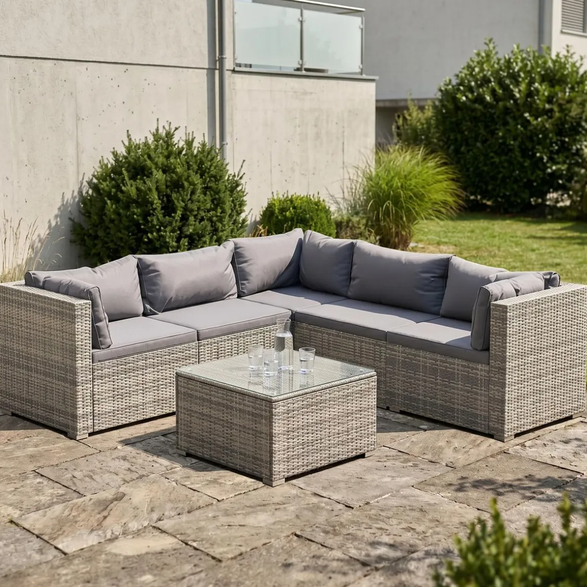 Rattanlounge CANBERRA grau/anthrazit