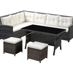 Rattanlounge CANNES grau/beige