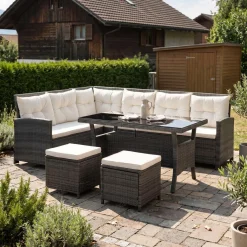 Rattanlounge CANNES grau/beige