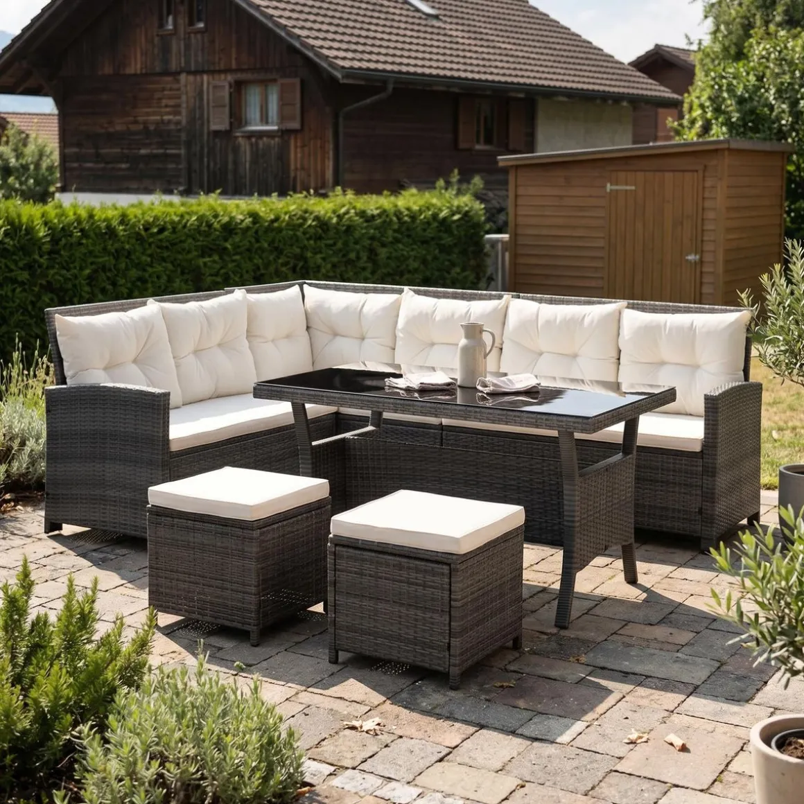 Rattanlounge CANNES grau/beige