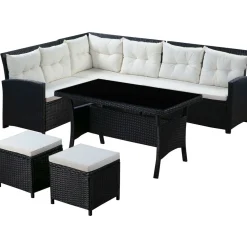 Rattanlounge CANNES schwarz/beige
