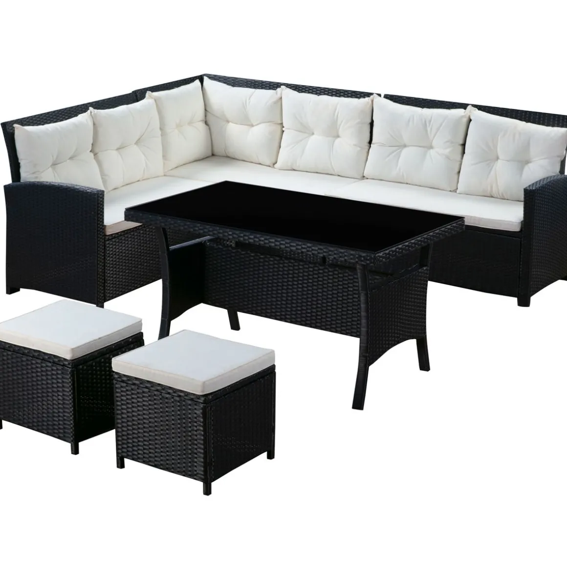 Rattanlounge CANNES schwarz/beige
