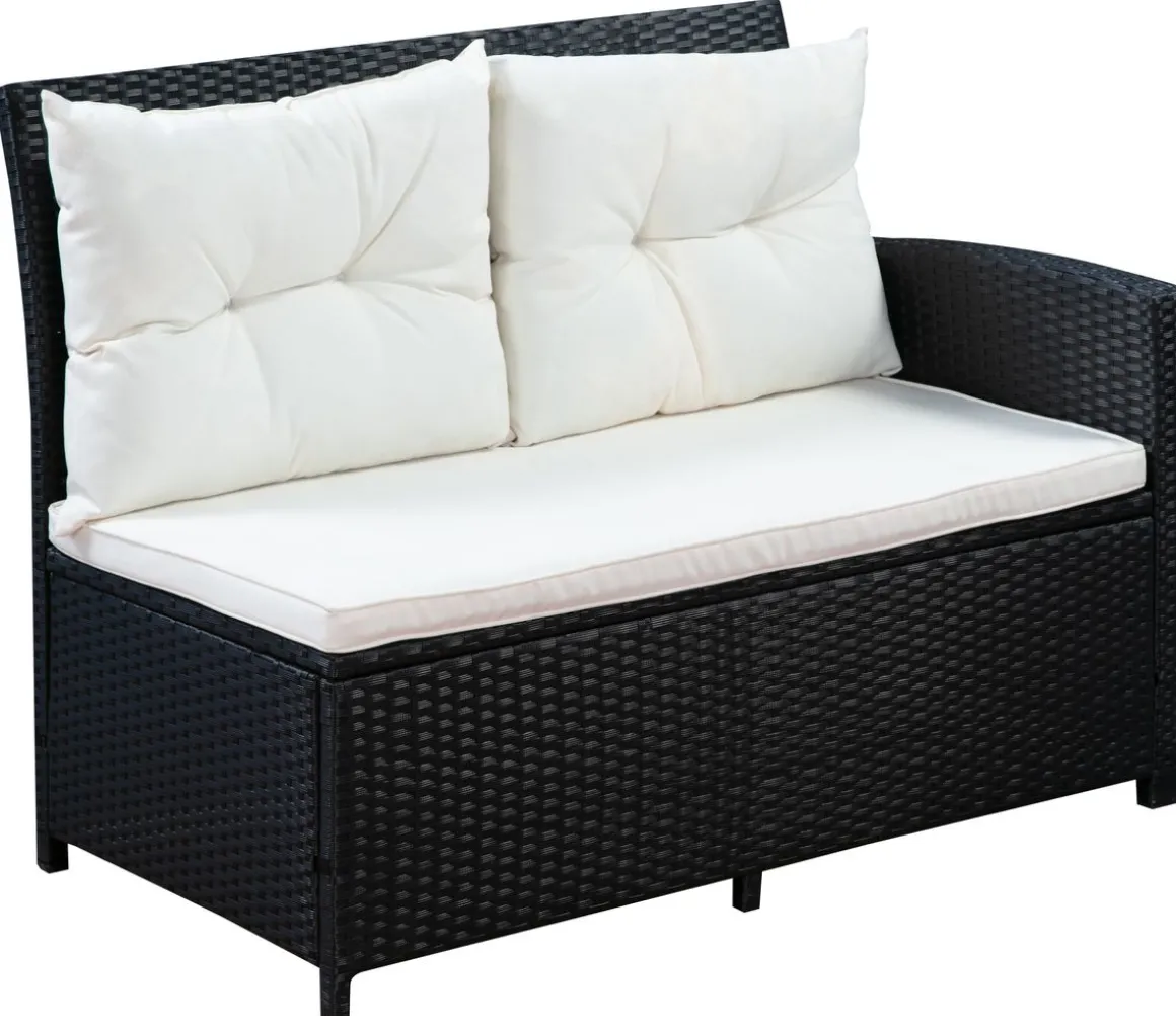 Rattanlounge CANNES schwarz/beige