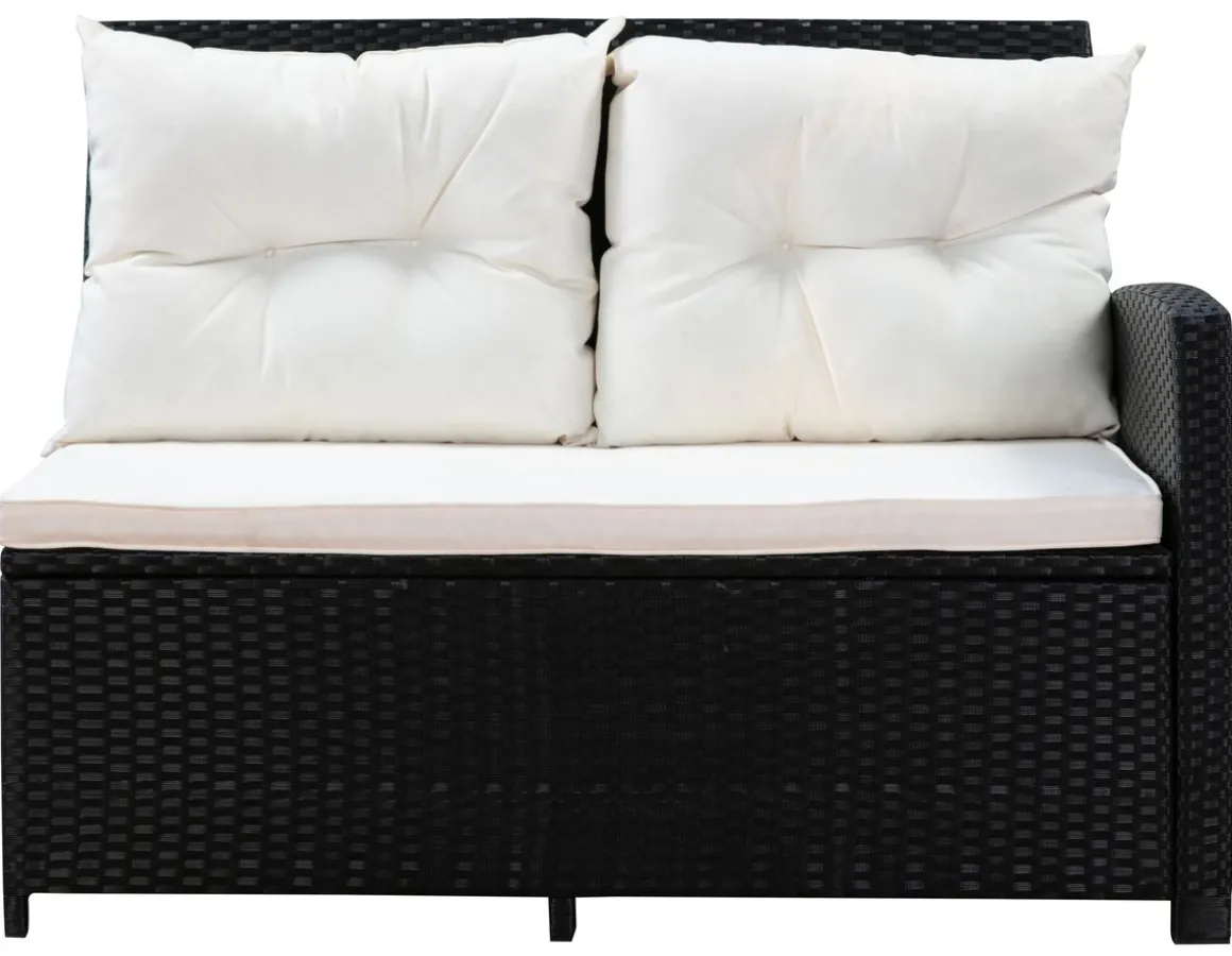 Rattanlounge CANNES schwarz/beige
