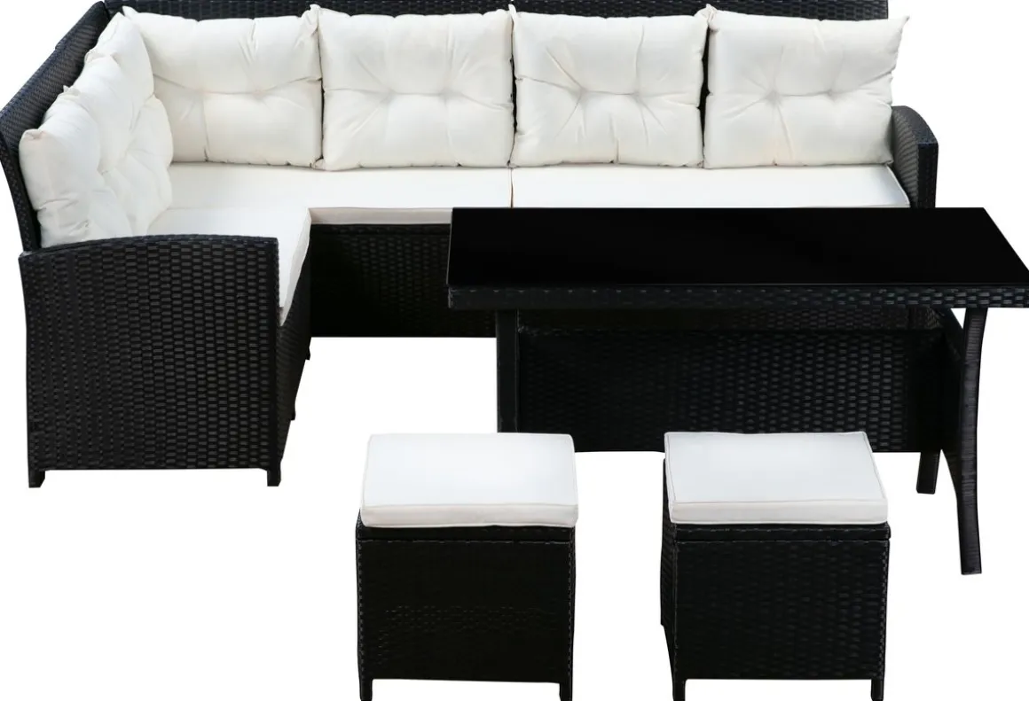 Rattanlounge CANNES schwarz/beige