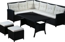 Rattanlounge CANNES schwarz/beige