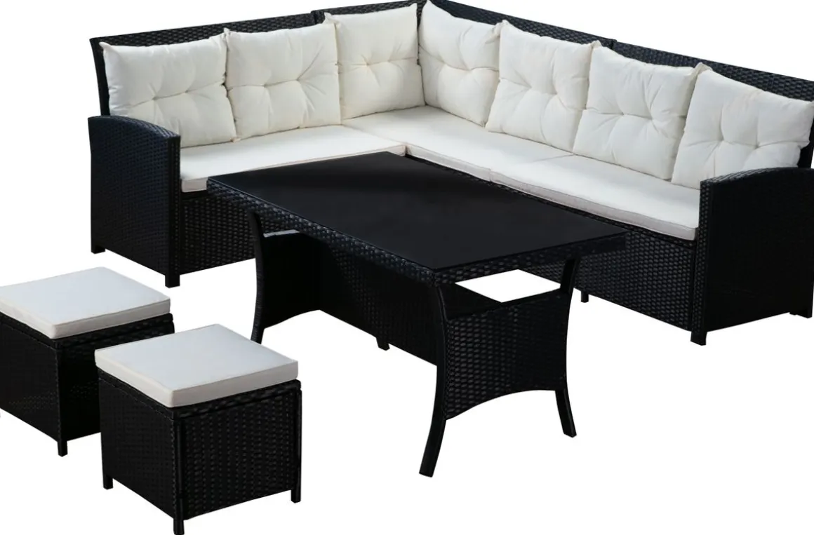 Rattanlounge CANNES schwarz/beige