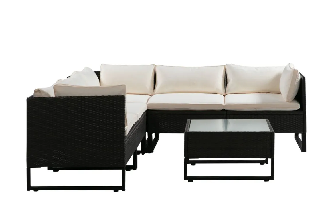 Rattanlounge CAPITOLA braun/weiss