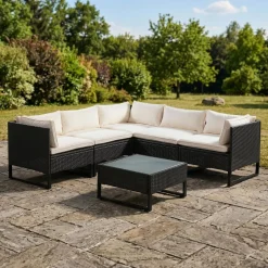 Rattanlounge CAPITOLA braun/weiss