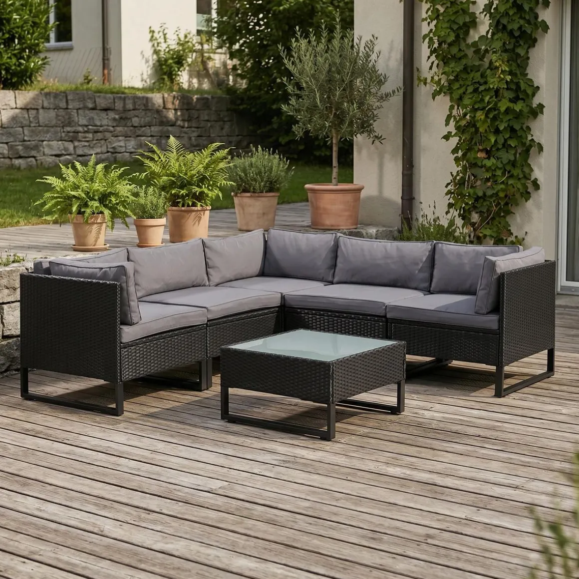 Rattanlounge CAPITOLA schwarz/anthrazit