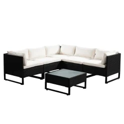 Rattanlounge CAPITOLA schwarz/weiss