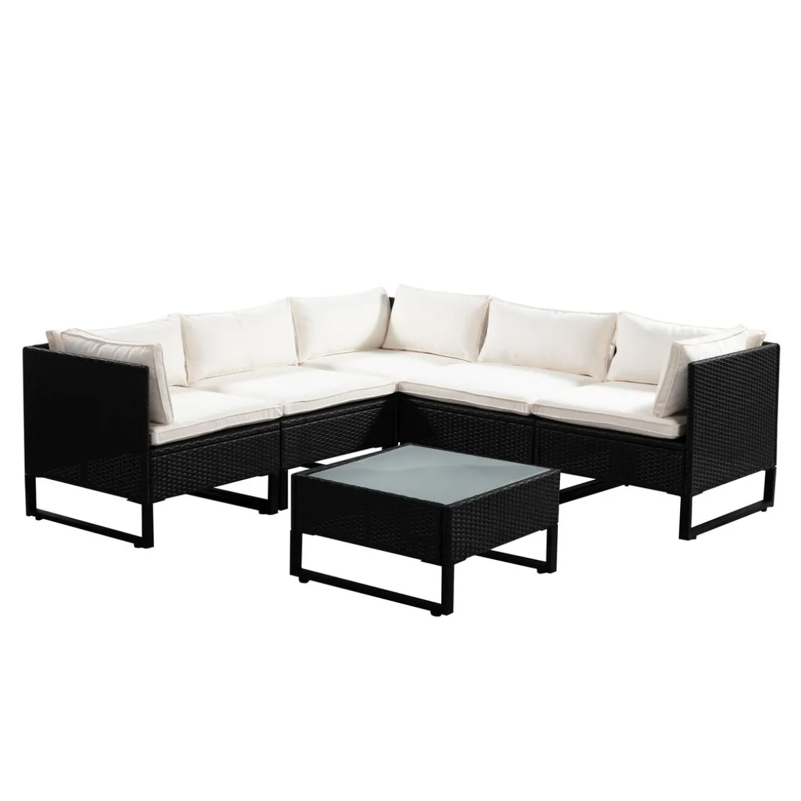 Rattanlounge CAPITOLA schwarz/weiss