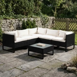 Rattanlounge CAPITOLA schwarz/weiss