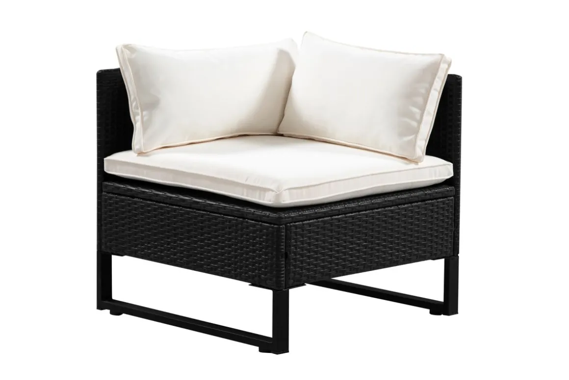 Rattanlounge CAPITOLA schwarz/weiss