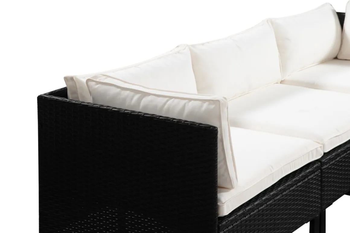Rattanlounge CAPITOLA schwarz/weiss