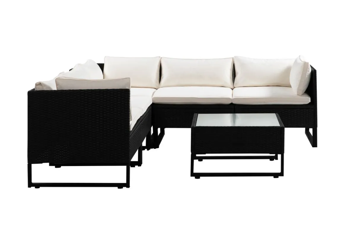Rattanlounge CAPITOLA schwarz/weiss