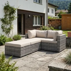 Rattanlounge CHARLIE grau/weiss