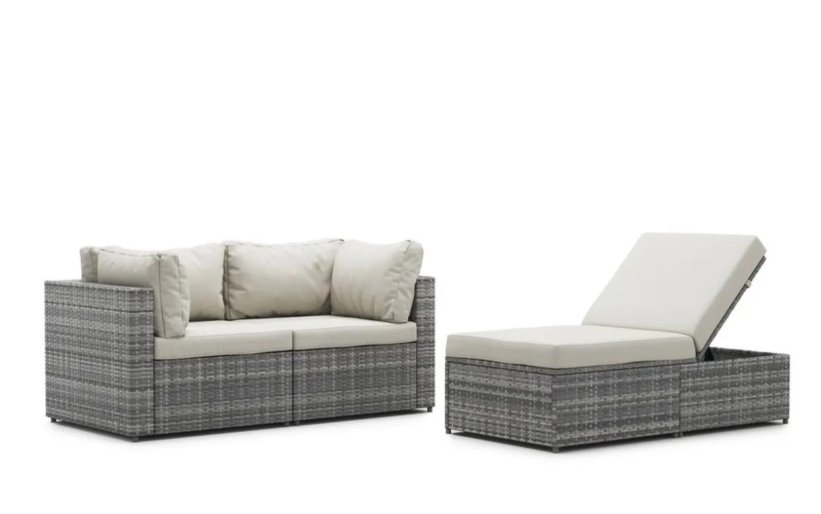 Rattanlounge CHARLIE grau/weiss