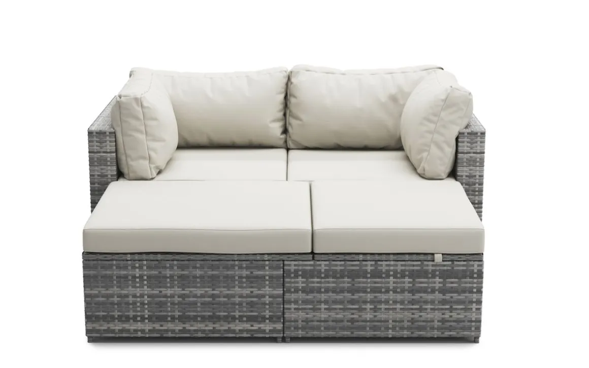 Rattanlounge CHARLIE grau/weiss