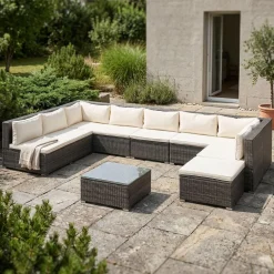 Rattanlounge COLOMBO grau/weiss