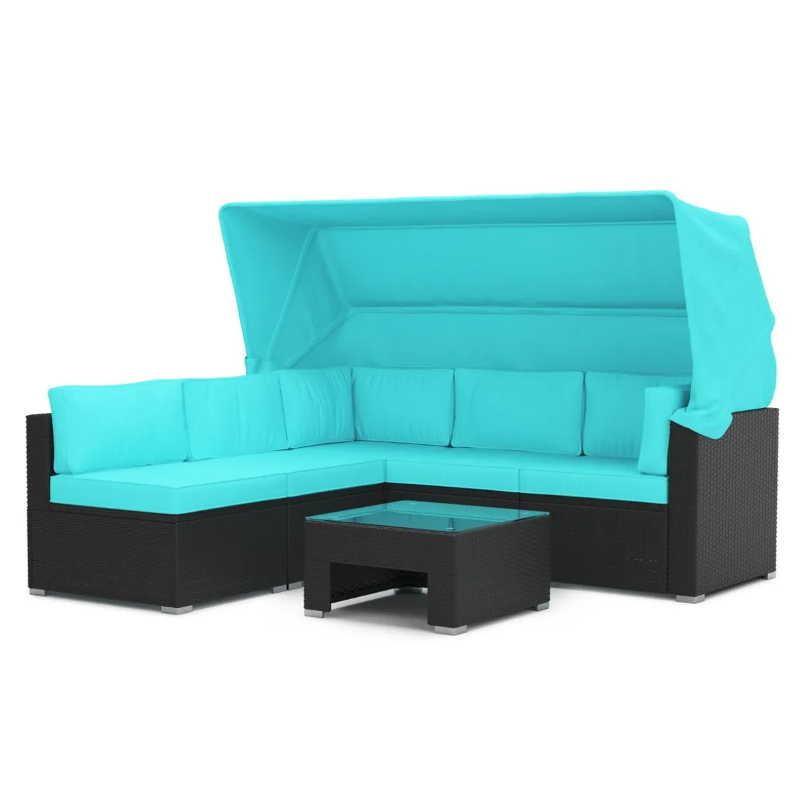 Rattanlounge COMO schwarz/türkis