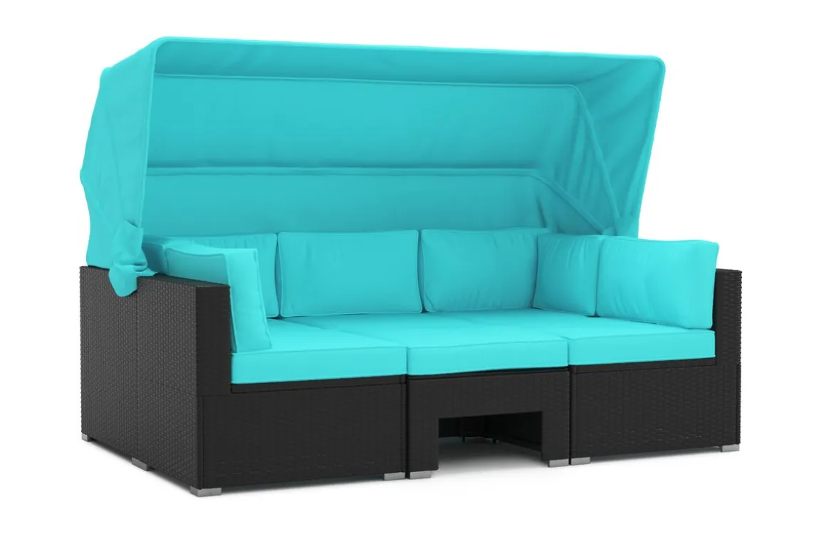 Rattanlounge COMO schwarz/türkis