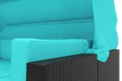 Rattanlounge COMO schwarz/türkis