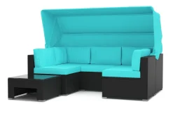 Rattanlounge COMO schwarz/türkis