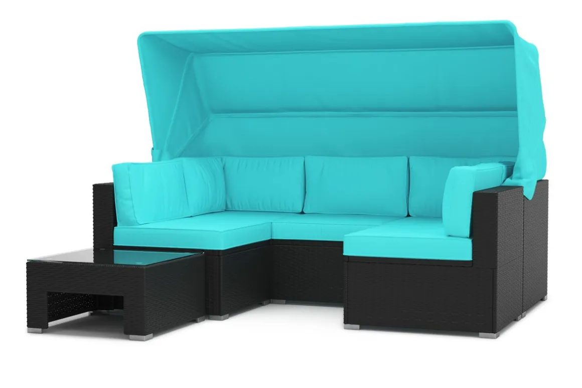 Rattanlounge COMO schwarz/türkis