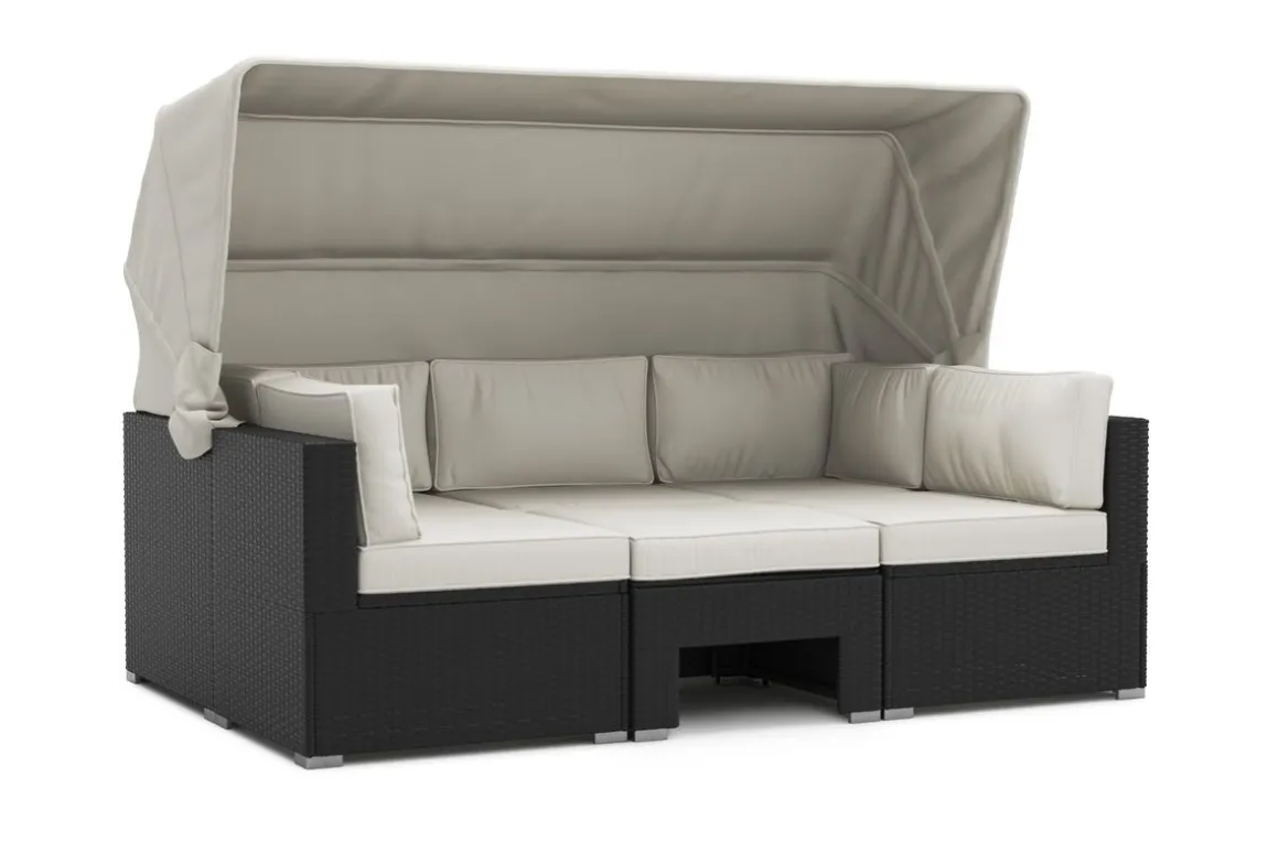 Rattanlounge COMO schwarz/weiss