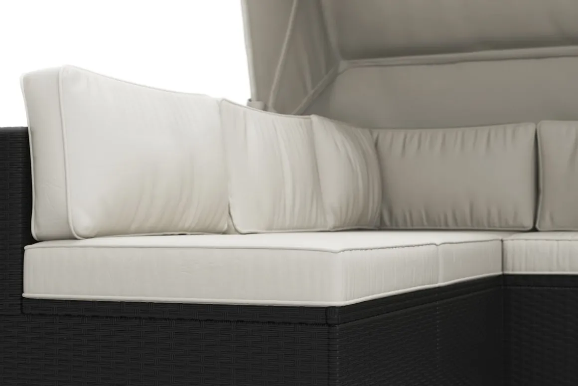 Rattanlounge COMO schwarz/weiss
