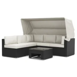 Rattanlounge COMO schwarz/weiss
