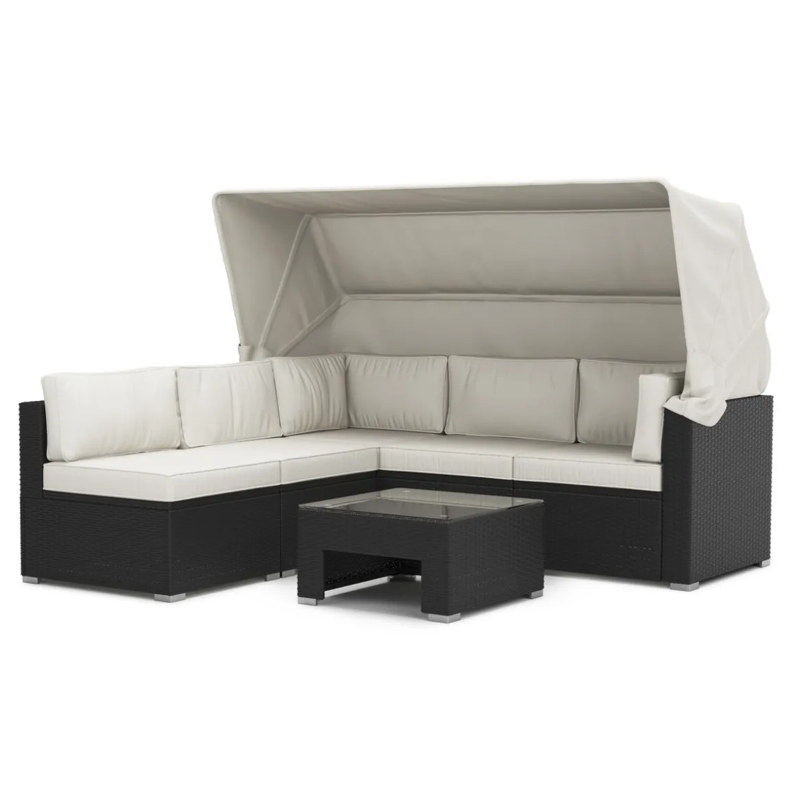 Rattanlounge COMO schwarz/weiss