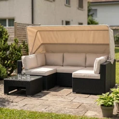 Rattanlounge COMO schwarz/weiss