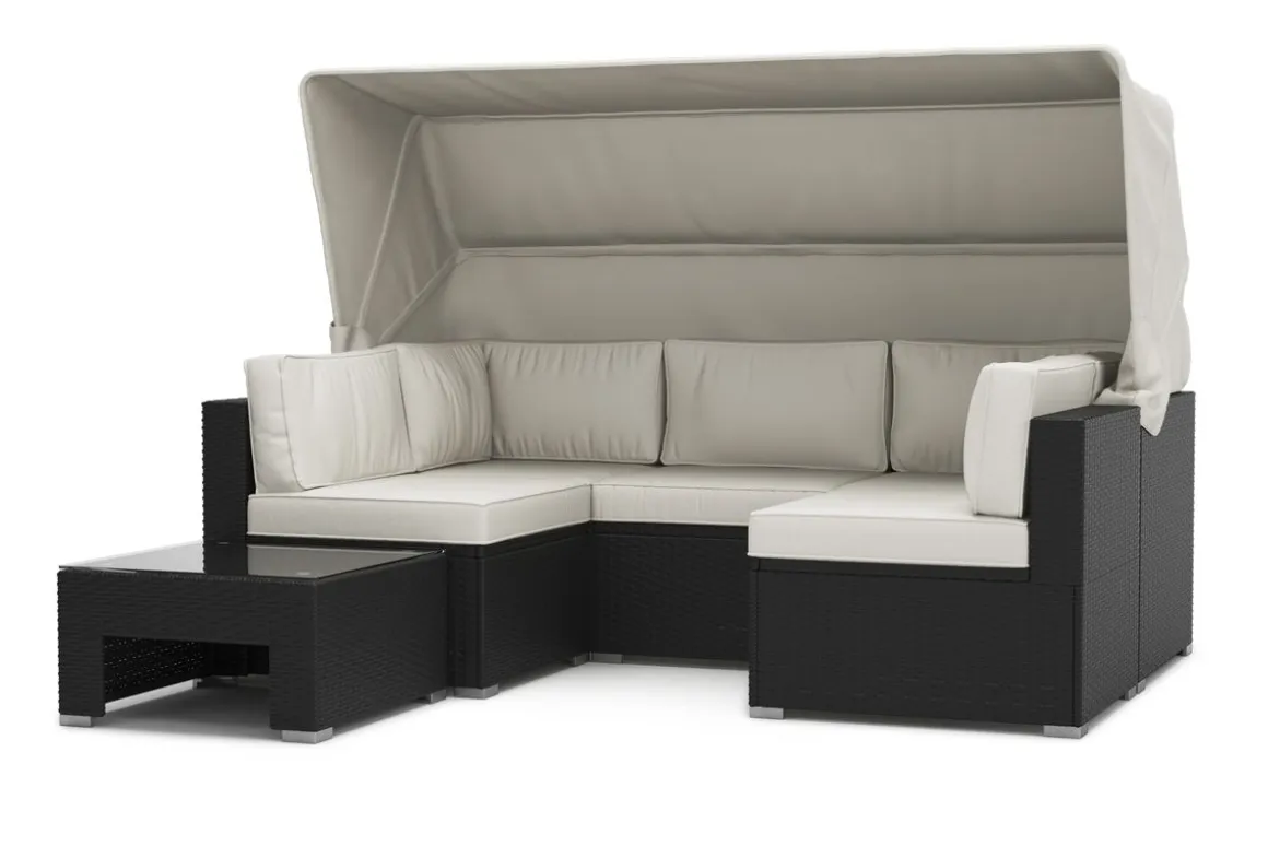 Rattanlounge COMO schwarz/weiss