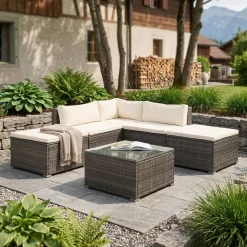 Rattanlounge FARO grau/beige