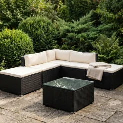 Rattanlounge FARO schwarz/beige
