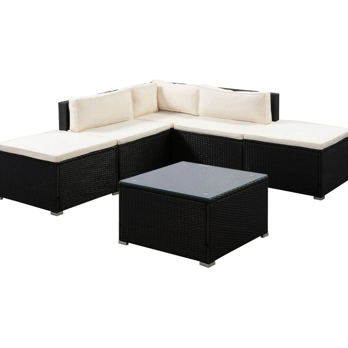Rattanlounge FARO schwarz/beige